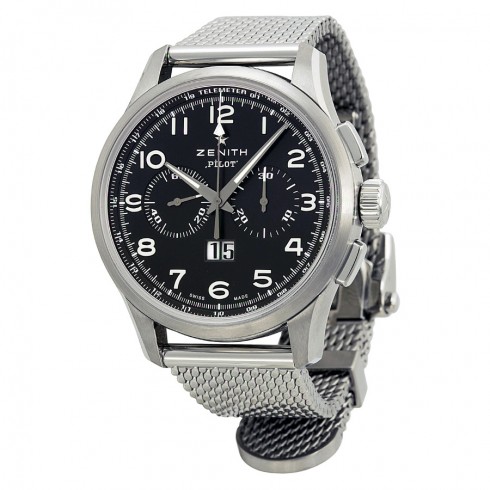 Zenith Pilot Automatic Chronograph Black Dial Stainless Steel Men's Watch 032410401021M2410 watches