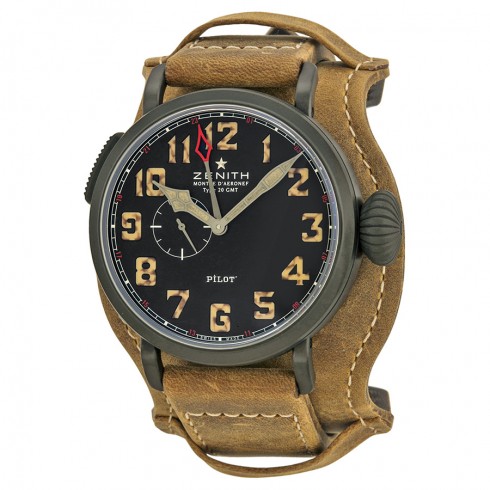Zenith Pilot Montre d Aeronef Type 20 GMT Automatic Black Dial Calfskin Leather Men's Watch 96243169321C738 watches