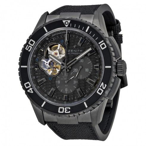 Zenith Stratos Spindrift Chronograph Carbon Fiber Dial Fabric-Covered Rubber Men's Watch 752060406121R573 watches