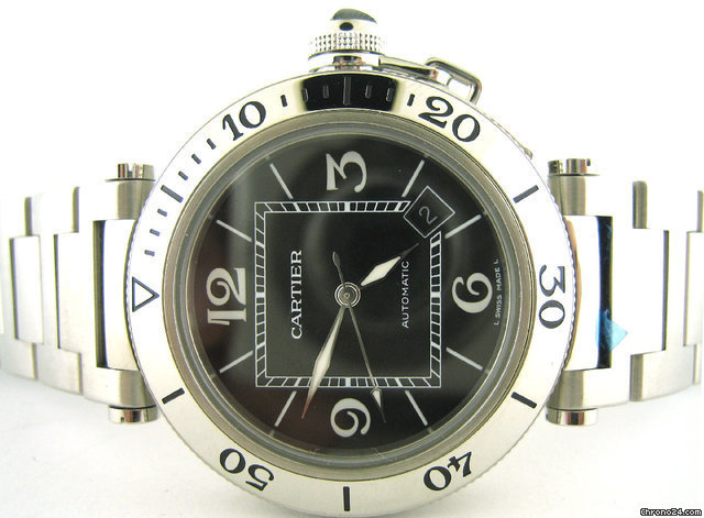 Cartier PASHA SEATIMER MEN'S STAINLESS STEEL BLACK DIAL WATCHES 2