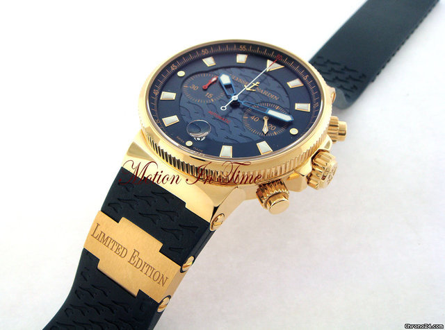 replica Ulysse Nardin BLUE SEAL MAXI MARINE CHRONOGRAPH ROSE GOLD BLUE RUBBER LTD WATCHES 1