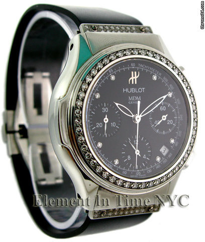Hublot Classic Chrono Steel On Rubber Strap Diamonds Black Dial WATCHES 2