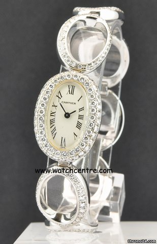 Cartier 18k W/G Silver Dial Fully Diamond Loaded Ladies Baignoire WATCHES 2