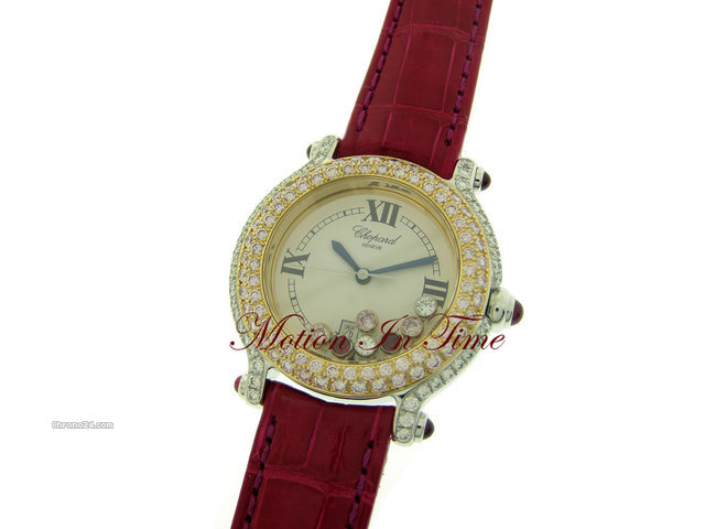 replica Chopard HAPPY SPORT WHITE GOLD "PIECE UNIQUE" PINK DIAMOND BEZEL R/G WATCHES 1 
