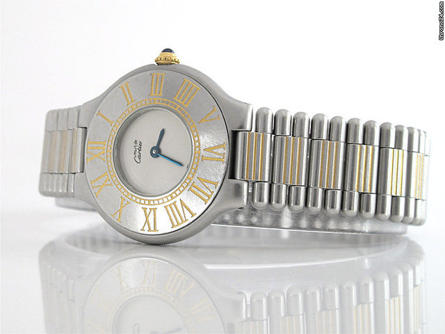 replica Cartier Damen "21 MUST DE CARTIER" Edelstahl / Gelbgold Quarz WATCHES 1
