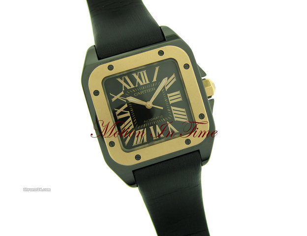 replica Cartier SANTOS 100 mm-MIDSIZE BLACK CERAMIC & ROSE GOLD SPECIAL ED. WATCHES 1