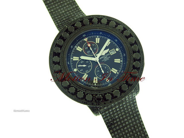 replica Breitling SUPER AVENGER "ALL-BLACK" DIAMOND 52.00ct IN BLACK STEEL WATCHES 1