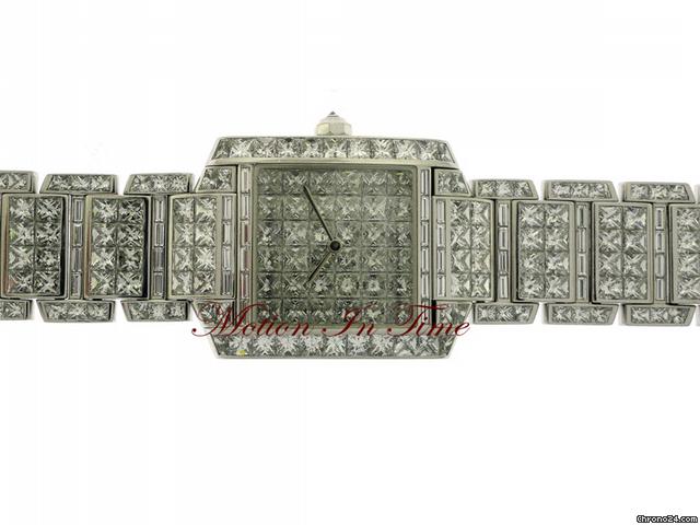 replica Cartier EXTREMELY RARE TANK FRANCAISE WHITE GOLD BAGUETTE DIAMOND WATCHES 1