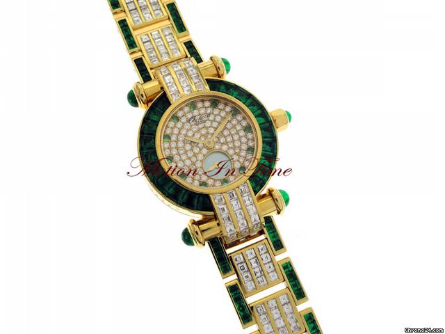replica Chopard IMPERIALE BAGUETTE DIAMOND & EMERALD YELLOW GOLDL - RARE WATCHES 1