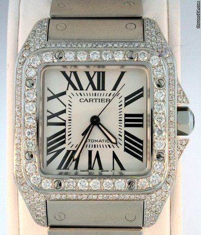 replica Cartier Santos 100 W200737G Diamond Bezel Pre-Owned WATCHES 1