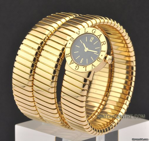 Bulgari 18k Y/G Black Dial Ladies Snake Tubogas B&P BB191T WATCHES 2