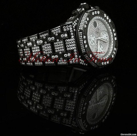 replica Audemars Piguet ROYAL OAK OFFSHORE BLACK STEEL PVD FULL DIAMOND RARE WATCHES 1