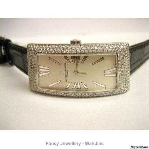 replica Vacheron Constantin 18K white gold 1972 large model-Grancurved Pave WATCHES 1