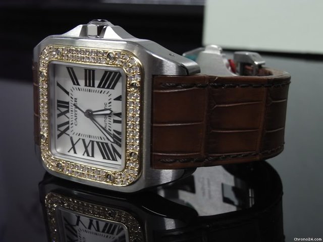 Cartier Santos 100 Large Steel/Gold Diamond WATCHES 2