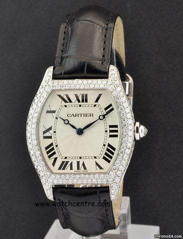 Cartier 18k White Gold Diamond Set Case Mid-size Tortue WATCHES 2
