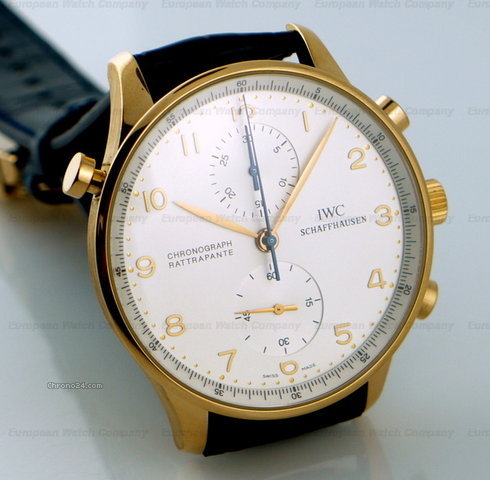replica IWC Portuguese Chronograph Rattapante 18K Rose Gold w/Deployant Buckle WATCHES 1