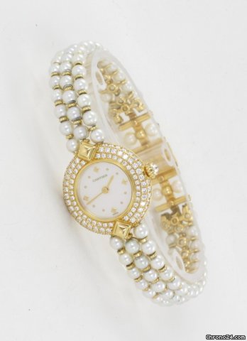 Cartier 18k Gelbgold Damenuhr mit Diamanten & Perlen WATCHES 2