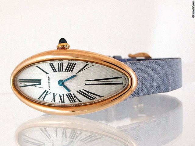 Cartier "Baignoire Allongee", 18K/750 Rosegold, Leder/Stoff-Band WATCHES 2
