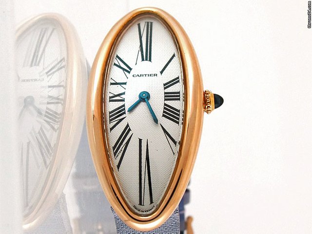 replica Cartier "Baignoire Allongee", 18K/750 Rosegold, Leder/Stoff-Band WATCHES 1