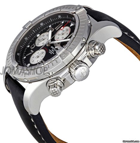 Breitling Super Avenger Black Dial Black Leather Strap Chronograph Mens Watch A1337011-B973BKLT WATCHES 2