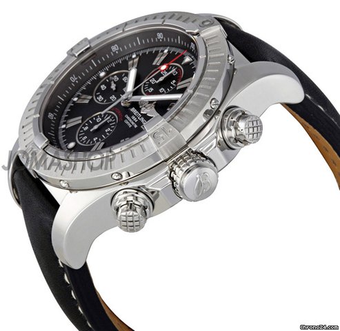 Breitling Super Avenger Black Dial Chronograph Black Leather Strap Mens Watch A1337011-B907BKLT WATCHES 2