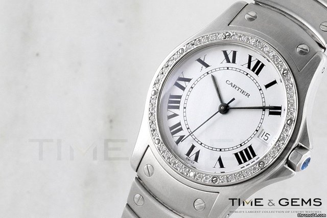 Cartier Santos Ronde Stainless Steel Diamond Bezel Watch WATCHES 2