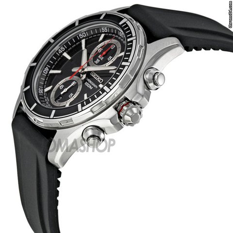 Seiko Black Rubber Strap Chronograph Mens Watch SNN243P2 WATCHES 2