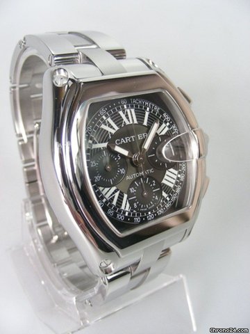 replica Cartier Roadster chronographe grande taille complet acier cadran noir WATCHES 1