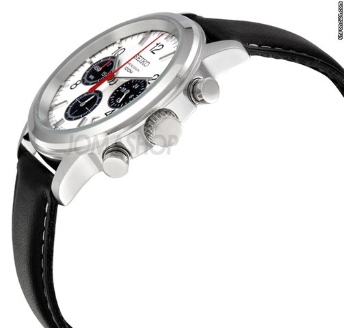 Seiko Silver Dial Black Leather Strap Chronograph GMT Mens Watch SSB003P2 WATCHES 2