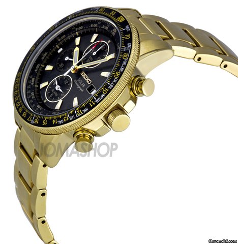 Seiko Flight Black Dial Gold Tone Stainless Steel Mens Watch SSC008 WATCHES 2