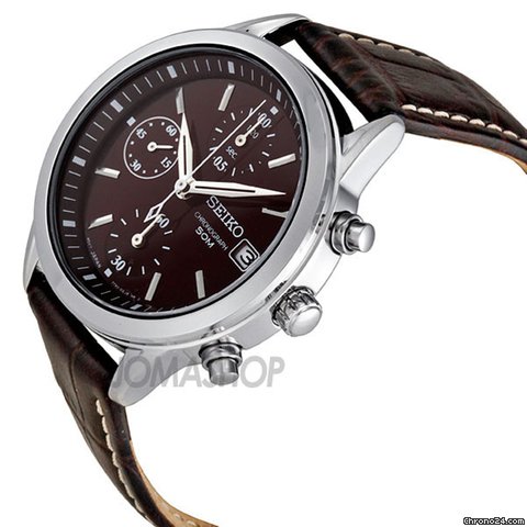 Seiko Brown Dial Chronograph Leather Strap Ladies Watch SNDY43 WATCHES 2