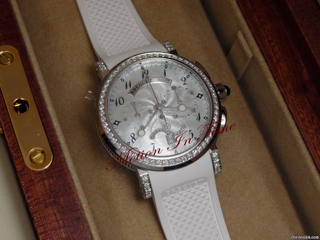 replica Breguet Marine Chronograph Ladies White Gold Diamond w. White Rubber WATCHES 1