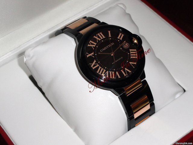 Cartier BALLON BLEU LARGE ROSE GOLD & BLACK PVD STEEL - RARE AUTO WATCHES 2