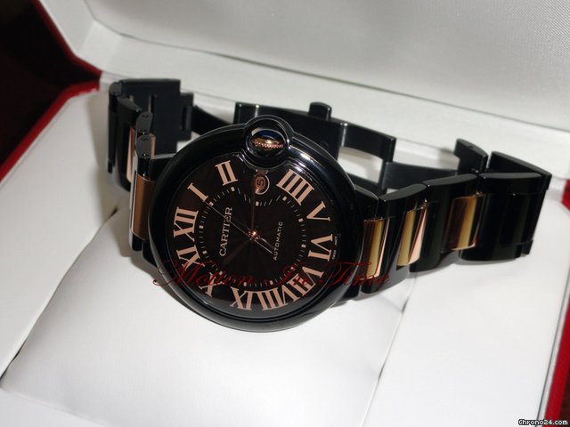 replica Cartier BALLON BLEU LARGE ROSE GOLD & BLACK PVD STEEL - RARE AUTO WATCHES 1