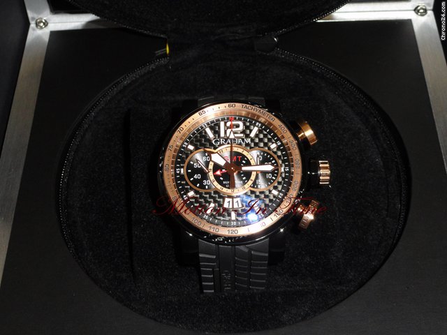 Graham GRAND SILVERSTONE LUFFIELD GMT ROSE GOLD & PVD BLACK CARBON WATCHES 2