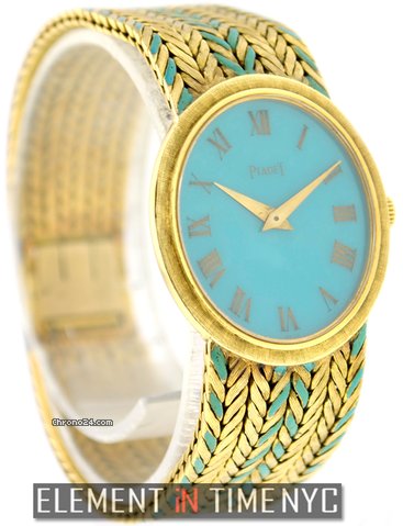 Piaget Vintage Ladies 18k Yellow Gold/Enamel 9821 E14 B+P WATCHES 2