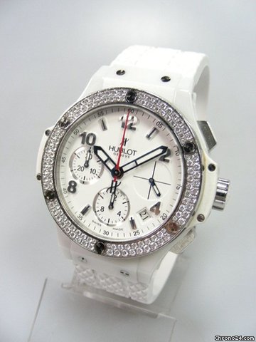 Hublot Big Bang chronographe 41mm white ceramique blanche lunette sertie diamants/diamonds bezel WATCHES 2