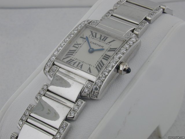 Cartier 18K White Gold Diamond Tank Francaise WATCHES 2