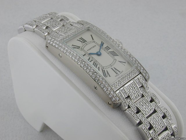 replica Cartier Tank Americaine 18kt White Gold Diamond Ladies Watch WATCHES 1