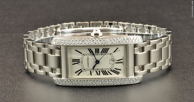 Cartier 18k W/G Diamond Set Case Mid-Size Tank Americaine WATCHES 2