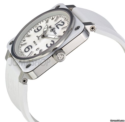 Bell & Ross Aviation Mother of Pearl White Rubber Automatic Mens Watch BR0392-WHT-CERUB WATCHES 2