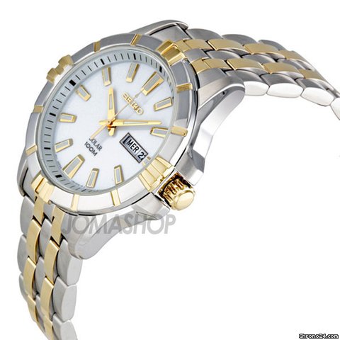 Seiko Solar White Dial Two-tone Stainless Steel Mens Watch SNE162 WATCHES 2