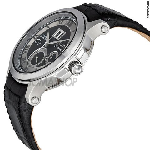 Seiko Premier Black Stainless Steel Leather Hybrid Mens Watch SNP049 WATCHES 2