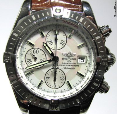 replica Breitling Chronomat Evolution Stahl Kroko-Leder Ref. A13356 Perlmutt WATCHES 1