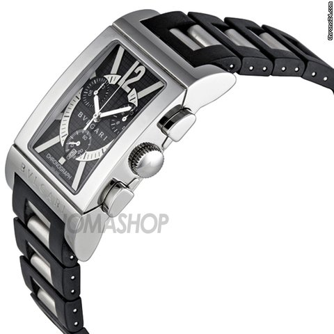 Bulgari Rettangolo Black Dial Rubber/Stainless Steel Mens Watch RTC49BRSVD WATCHES 2