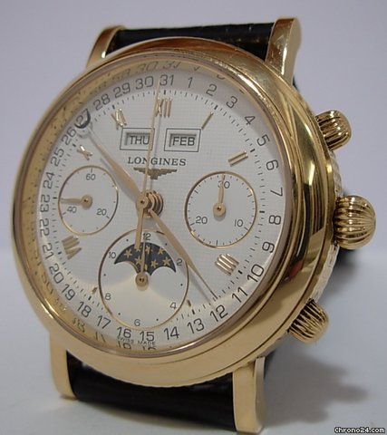 Longines 18K ERNEST FRANCILLLON CHRONO CALENDAR MOON PHASE VALJOUX 88 WATCHES 2