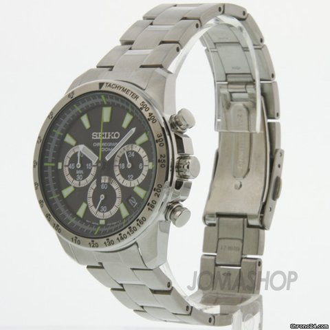 Seiko Chronograph Black Dial Stainless Steel Mens Watch SSB027 WATCHES 2