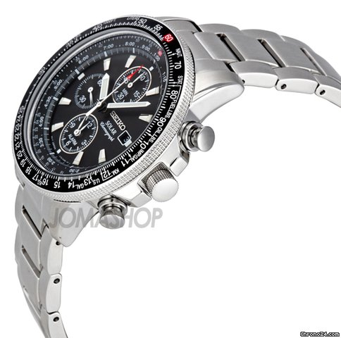 Seiko Solar Flight Black Dial Alarm Chronograph Mens Watch SSC009 WATCHES 2