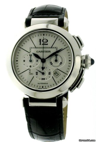 Cartier Pasha 42mm Chronograph Mens steel leder W3108555 WATCHES 2