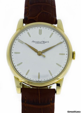 replica IWC Schaffhausen Handaufzug sto gesichertes Werk 750/Gelbgold an Lederband WATCHES 1